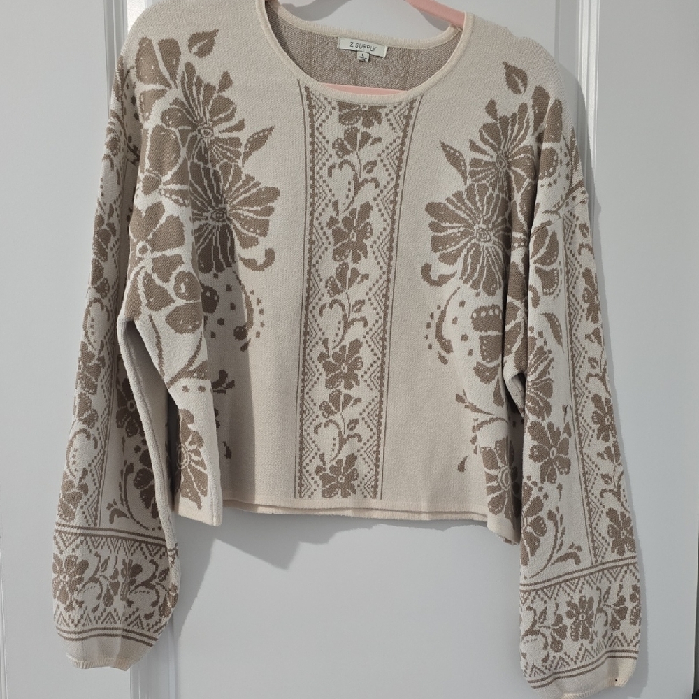 Z Supply Geometric Knit Sweater in Cream and Brown